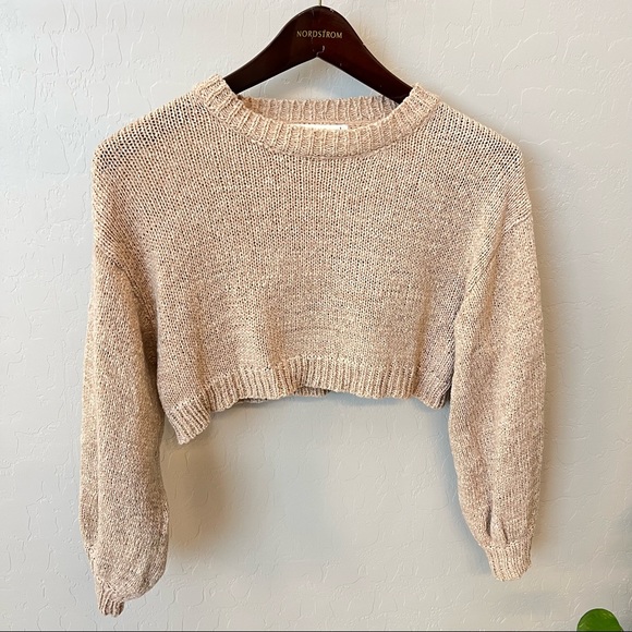 O.Vianca Sweaters - 30. O.Vianca puff sleeve cropped pullover sweater, color oatmeal, crew neck, S